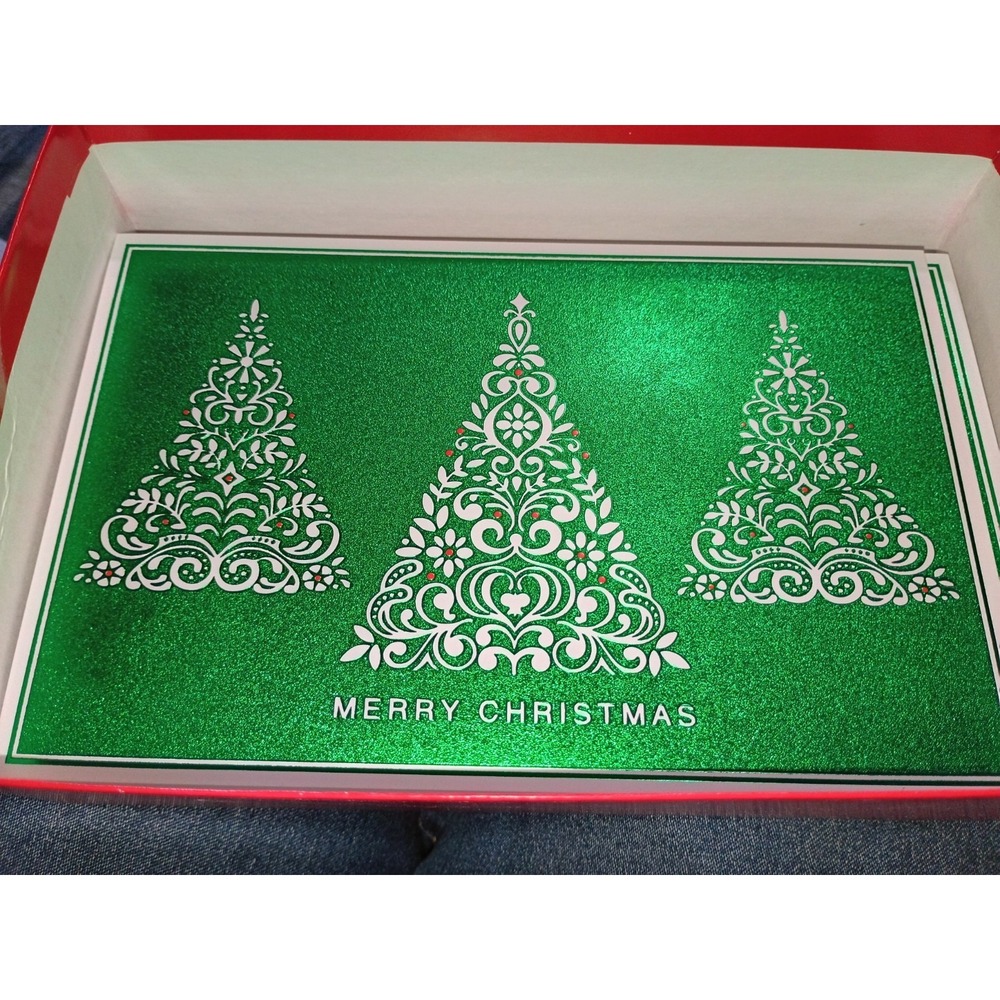Hallmark USA Green Christmas Tree Cards 28 Cards, 20 Envelopes